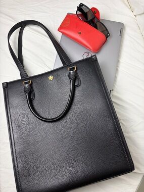 Tory Burch Blake Shopping Tote Black Pebbled Leather Work Laptop Bag